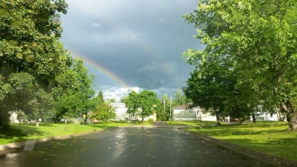 Double rainbow over Riverview, NB, 06 August 2015 (T. Squires/Facebook)